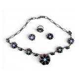 Turquoise Onyx inlaid Jewelry Trio / Set
