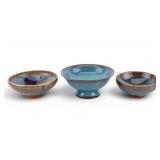 Crazed and Flambe Chinese Earthenware Tea Bowls
