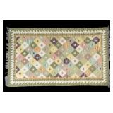 Hand-Woven Flat Weave Wool Rug w/ Tribal Design