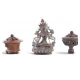 20th C Chinese Censer & Green Tara Figurine