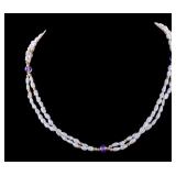 Freshwater and Amethyst Necklace, 14K Clasp