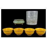 Chinese Celadon Brush Pot, Censer, Bowls