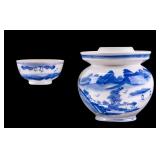 Chinese Blue & White Covered Jar w/ Bowl Cover