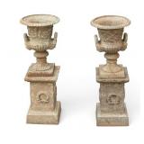 Pair of Cast Iron Urns on Bases