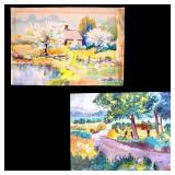 2 Signed Colorful Watercolor Paintings