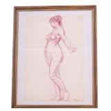 Conte Crayon Nude Figure Study, Dated 