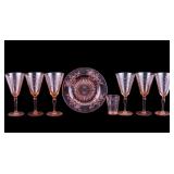 Mid Century Etched Pink Goblets and Plate