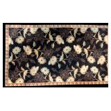 Wool Floral Area Rug w/ Black Ground