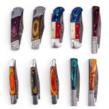 Artisan Damascus Steel Pocket Knives (10pc)