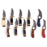 10 Damascus Steel Knives, Various Forms