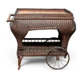 Early Wicker Serving Cart w/ Tapestry Accent