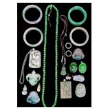 Chinese Green Hardstone Bangles and Pendants
