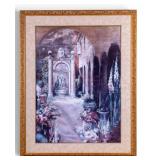 Large Framed Art Poster after Dulon, Garden Scene