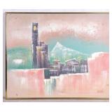 Large Pastel Colored Cityscape Painting