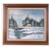 Signed Winter Landscape Oil on Canvas