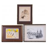3 Framed Prints w/ Lautrec, Harbor, Women