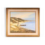 Signed Beach with Boat Painting