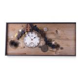 1973 Mixed Media Clock Wall Sculpture, Signed