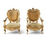 Pair of Antique French Gilt Wood Armchairs