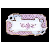 German Hand-Painted/Gilt Pink Lace Porcelain Tray