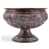 Asian Bronze Pedestal Bowl w/ Figural Relief