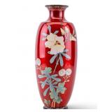 Japanese Red Metal Enameled "Pigeon Blood" Vase