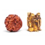 Two Carved Netsuke, Figural + Animal