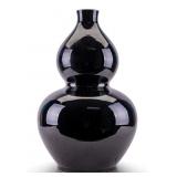 Black Glazed Chinese Double Gourd Floor Vase