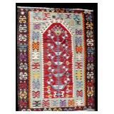 Colorful Signed Kilim Prayer Rug