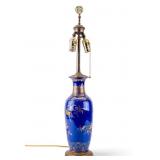 Chinese Blue & Gilt Porcelain Vase Lamp