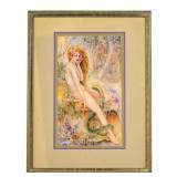 Eve and The Serpent Watercolor, Signed