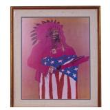 Signed Fritz Scholder Last Indian w/ American Flag