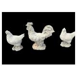 Rooster and Pair of Hens Garden Sculptures