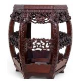Chinese Carved Rosewood Hexagonal Stool