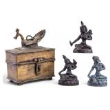 Brass Dhokra Box and Three Bronze Deities