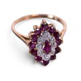 10K Gold Ruby & Diamond Cluster Ring