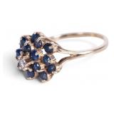 14K Gold Sapphire & Diamond Cluster Ring