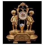 Italian Bronze Cherub Clock Stand & Europa Clock