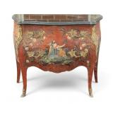Antique Chinoiserie Sauteuse Marble Top Commode