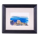 Framed Coastal Watercolor Painting