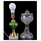 MCM Converted Green & Pressed Glass Accent Lamps