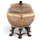 Asian Gold Tone Lamp on Unusual Brass Stand