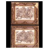 Pair 3D Bas-Relief Pictorial Art, Elaborate Frames