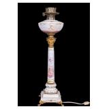 19th C French Hand Painted Oil Lamp Conversion