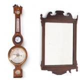 Mahogany Wall Mirror & English Banjo Barometer