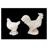 Concrete Rooster and Hen Sculpture Pair