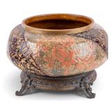 19th C Majolica Planter Pot on Bronze