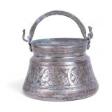 Antique Ottoman Tinned Copper Cauldron w/ Handle