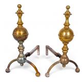 Federal-style Brass Ball Finial Andirons
