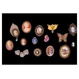 9 Pc Vintage Cameo Brooch Lot